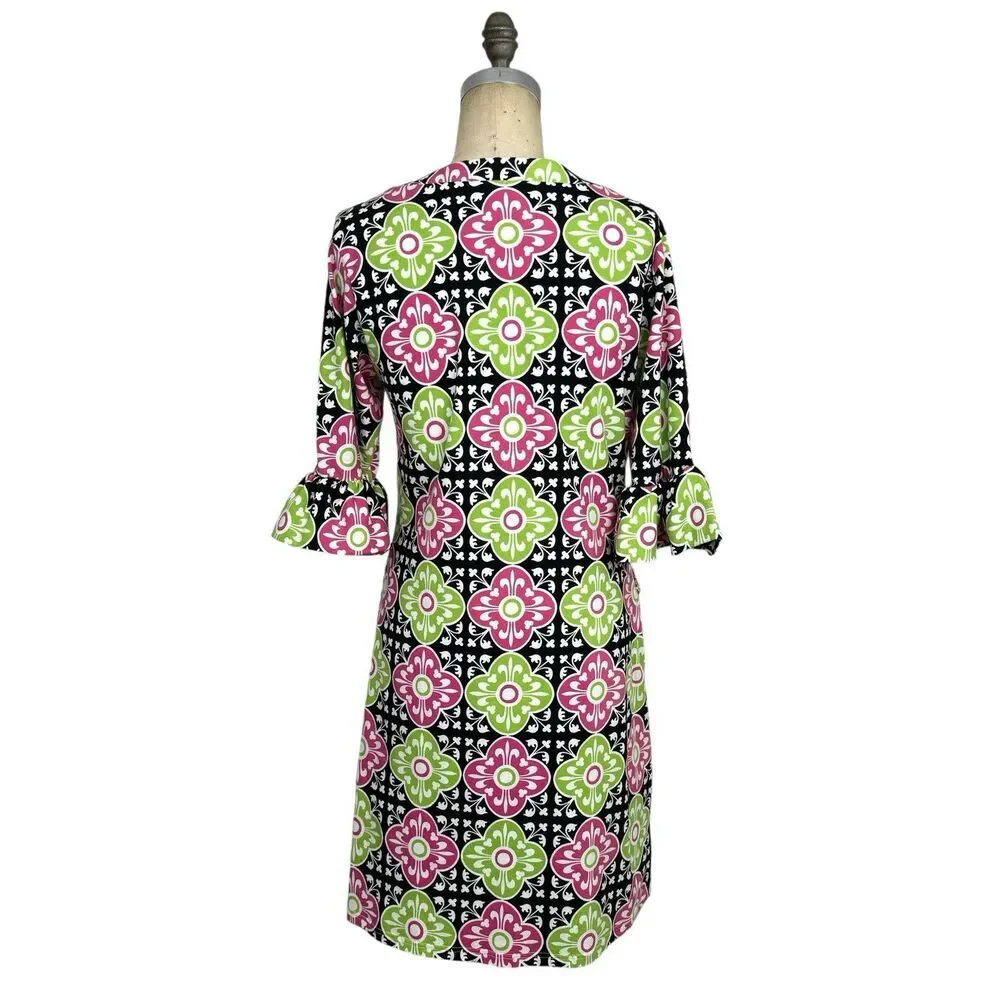 Tracy Negoshian Ponte Knit Dress L Ruffle Country Club Colorful Preppy Resort - Picture 4 of 16